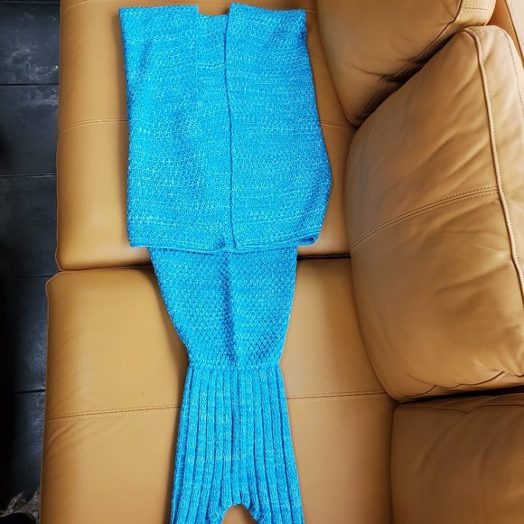 Adult Kids Girls Teal Mermaid Tail Crochet Sofa Blanket Soft Comfy Warm Wearable - Picture 9 of 11